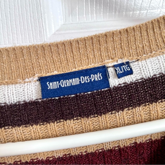 Vintage Saint Germain Des Pres Sweater Knit Pull Stripped V-Neck Tie XL Women - Picture 3 of 5